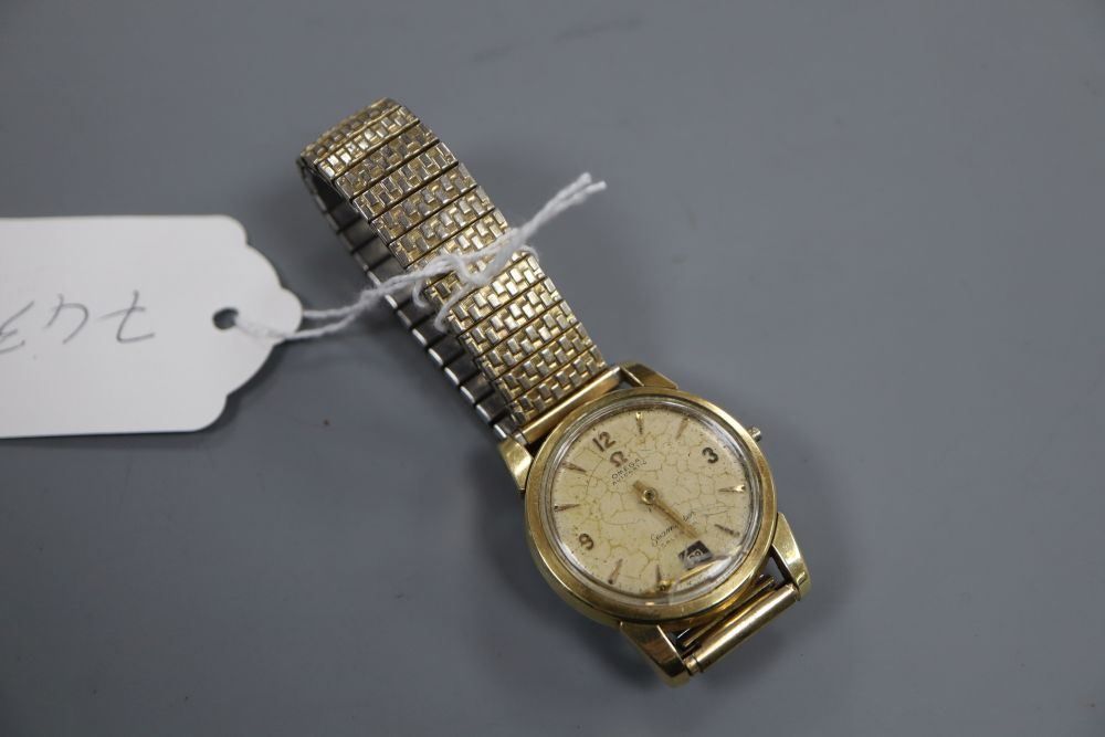 A gentlemans 1950s steel and gold plated Omega Seamaster Calendar Automatic wrist watch, movement c. 355,